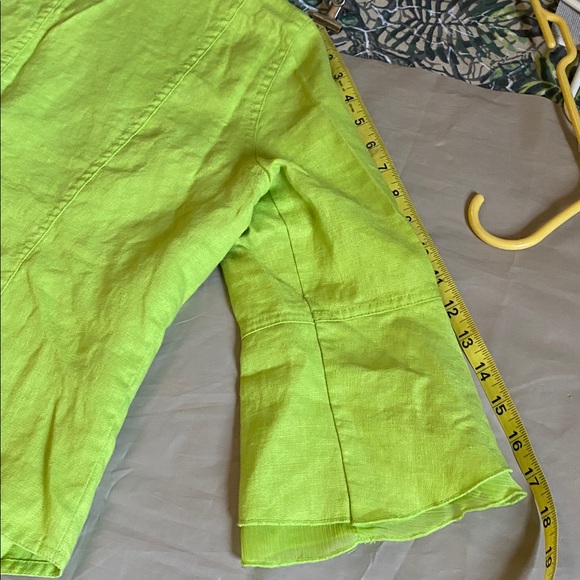 Multiples Neon Green Ruffle Button-Up Blouse - Picture 12 of 16